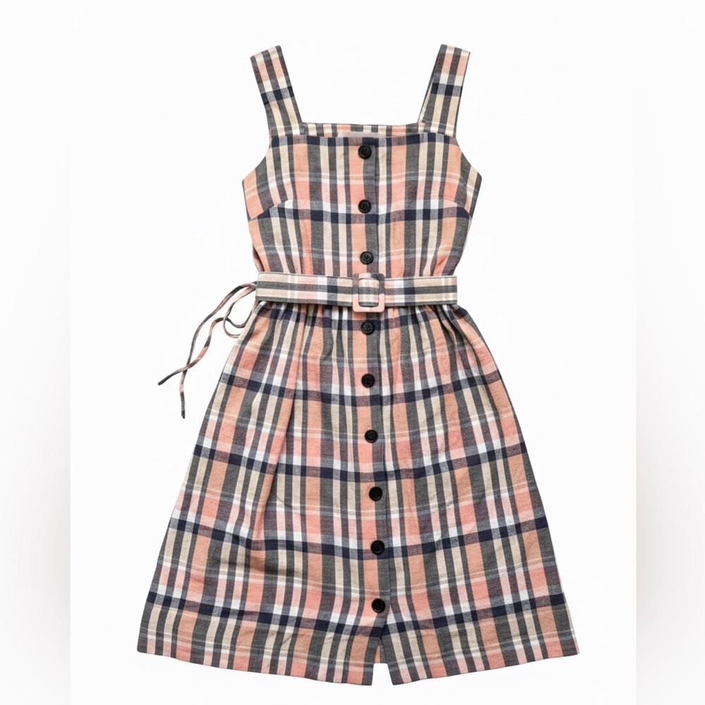 50s Style A-Line Plaid Midi Dress Sz 2 Preppy Quiet Luxury Wedding Party Summer